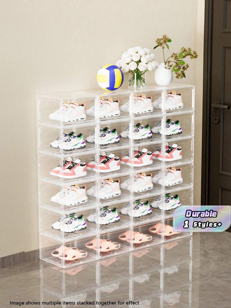 1 X Fully Transparent 6-Sided Plastic Shoe Storage Box; Anti-Corrosion Shoe Display Box For Home Use. - View 1