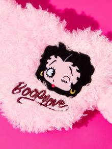 Betty Boop x SHEIN 1件愛心刺繡遮光睡眠眼罩，精緻刺繡有效遮光，柔軟毛絨布料，特別設計，適合愛意、親吻、愛心、禮物靈感、派對、節日、情人節、度假 - 粉色 - 查看 6