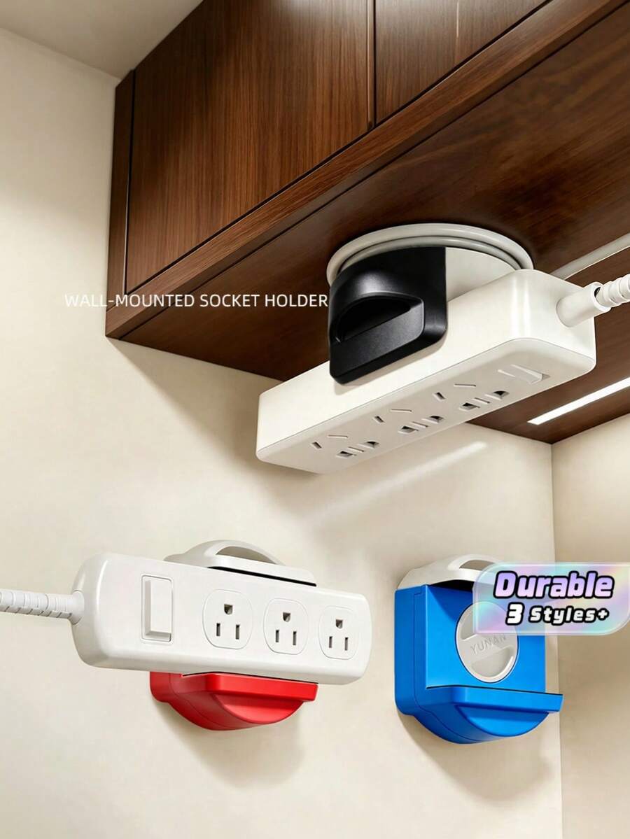 Suction Cup Power Strip Holder Wall Mount Socket Organizer Plug Board No Drill Adhesive Fixer Traceless Removable Reusable Strong Load Bearing Home Office Desktop Cable Management Storage Rack - Multicolor - View 1