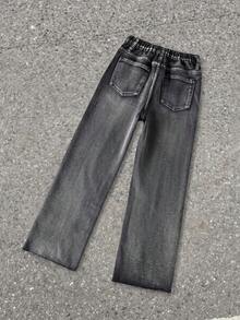 Tween Boy Y2k Loose And Comfortable Street-Style Distressed And Rhinestone-Embroidered Jeans - Black - View 2