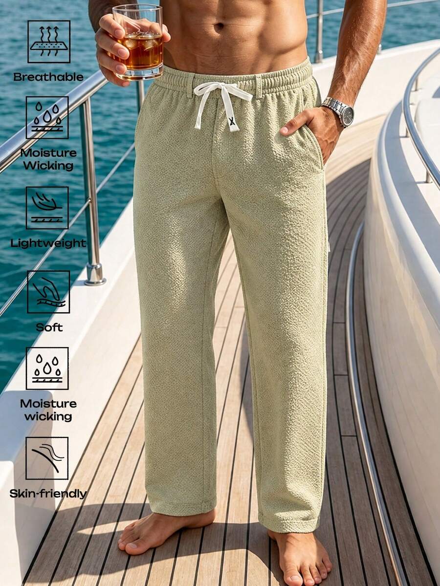 Manfinity Swimmode Men's Waist Tie Straight Leg Loose Casual Long Pants - Khaki - View 1