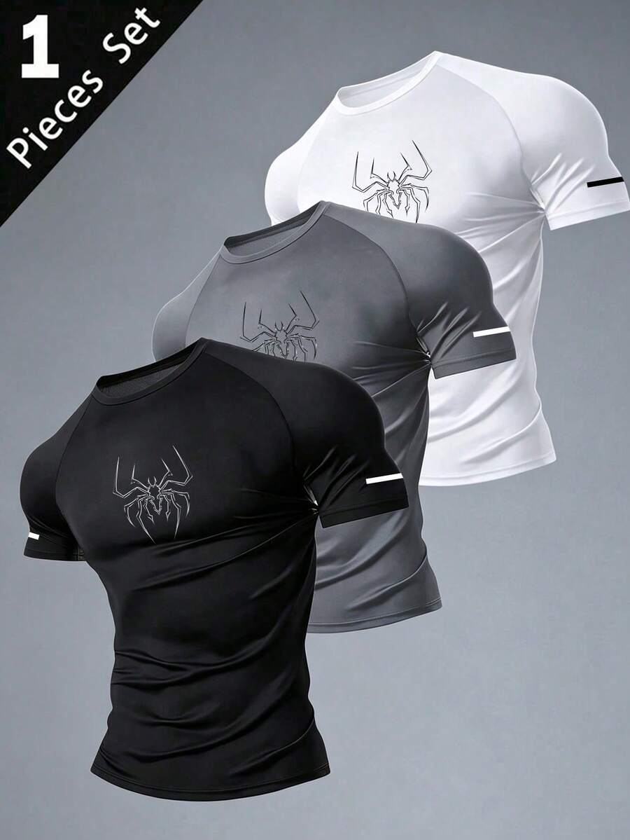 Gym Rark Men's Casual Spider Pattern Print Short Sleeve Crew Neck Sports T-Shirt - Black - View 1