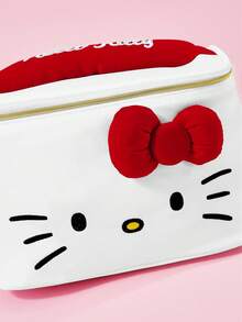 HELLO KITTY AND FRIENDS | SHEIN 可愛貓咪印花大容量聚酯纖維化妝包，附3D蝴蝶結與提把，旅行與日常使用化妝收納袋 - 紅色蝴蝶結款 - 查看 4