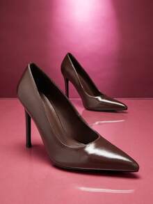 SHUZIA Women's Elegant Chic Sexy Pointy Toe Gold Stiletto Pumps - Burgundy - View 4