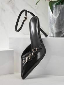 SHUZIA Women's Elegant Point Toe Ankle Strap Pumps Valentine's Day - Black - View 4