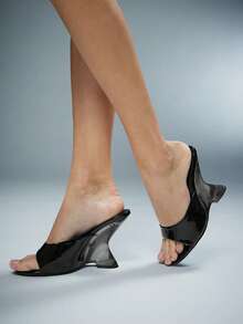 SHUZIA Women's Elegant Chic Casual Slip-On Wedge Sandals - Black - View 2