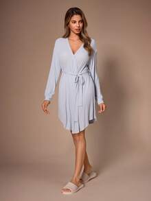 Lazeform Ultra Soft Striped Casual Women's Robe - Baby Blue - View 4