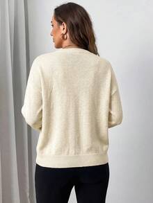 Miaspire 女款休閒浪漫花卉刺繡針織衫，秋冬早午餐米色 - 米色 - 查看 2