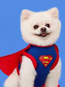 SUPERMAN X PETSIN PETSIN 聯名款 1件無袖披風寵物服裝，貓狗通用，經典紅藍配色附Logo，休閒時尚，透氣舒適，適合日常穿著、Cosplay或節日拍照，瞬間讓您的寵物變身超級英雄 - 紅色 - 查看 1