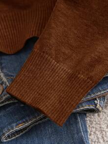 CosyJoli Women's Plus Size Heart Embroidered Basic Cardigan Winter - Brown - View 6