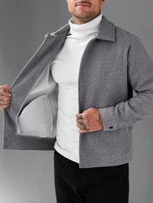 Manfinity CasualCool Men's Solid Color Casual Daily Wool Jacket - Grey - View 7