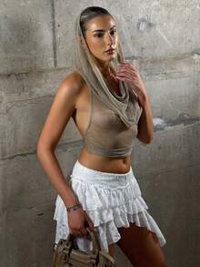 hollyjadebate Sexy Shiny Mesh Cami Top, Streetwear Style Y2k Casual Summer - Khaki - View 4