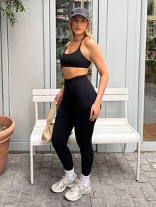 hollyjadebate Wide Waistband Sports Leggings Yoga Women Pants Black - Black - View 5