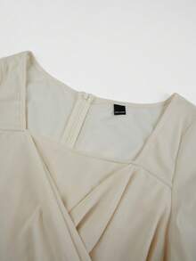 Modelyn Plus Size Knitted Red Short Sleeve A-Line Waist Cinched Midi Dress - Apricot - View 8