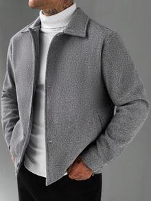 Manfinity CasualCool Men's Solid Color Casual Daily Wool Jacket - Grey - View 6