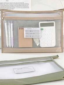 1PC A4 Transparent Mesh 2 Layer Zipper Organizer Bag Large Capacity For School Test Papers Books Homework For Primary Middle High Students - Multicolor - View 6