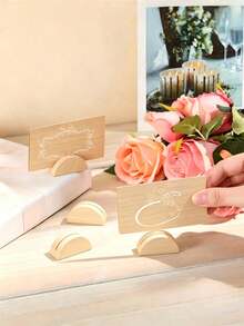 5/10Pcs Wooden Table Number Stands – Semi-Circular Place Card Holders For Weddings, Beach Parties, Birthdays, Restaurants, Durable Elegant Tabletop Decor For Event Planners - multicolor - View 4