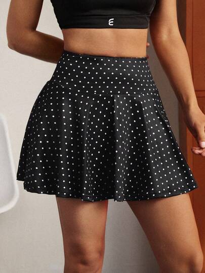 Easithlete Women's Polka Dot Print Athletic Skort With Built-In Shorts & Pockets, Perfect For Running, Gym Workouts & All Fitness Activities
