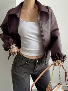 Livesso Women's Autumn Fashion Versatile Regular Jacket - Burgundy - View 3