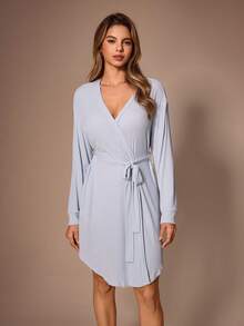 Lazeform Ultra Soft Striped Casual Women's Robe - Baby Blue - View 7