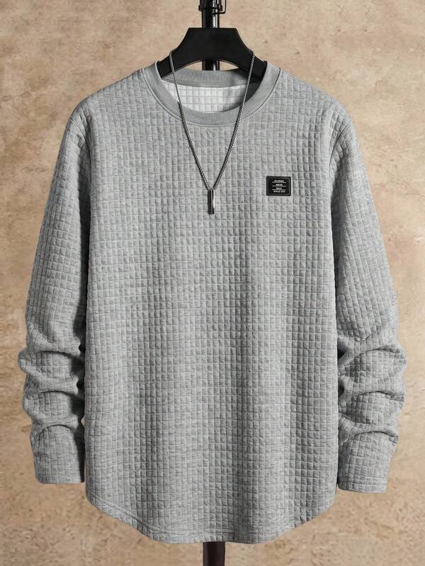 HIMLAND Camiseta Casual de Manga Longa com Gola Redonda e Estampa Texturizada para Homens