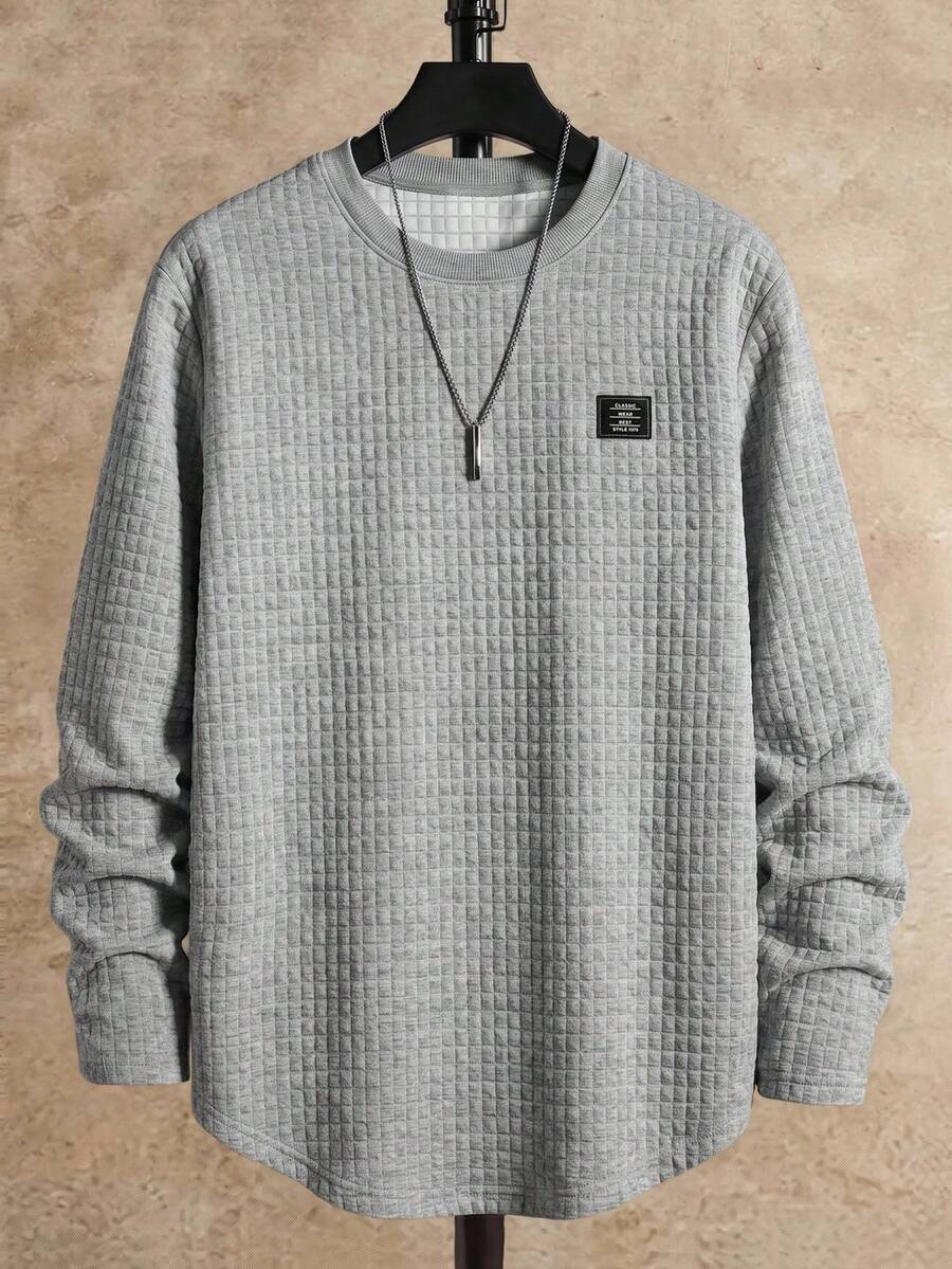 HIMLAND Kaos Pria Lengan Panjang Kasual Leher Bulat Motif Tekstur Gaya Jalanan, Cocok untuk Pesta dan Pakaian Santai, Warna Abu-abu Muda, Cocok untuk Musim Gugur - Light Grey - View 1