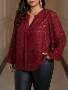 Reflora Blusa elegante de talla grande para ir al trabajo de unicolor con recortes - Burdeos - Ver 3