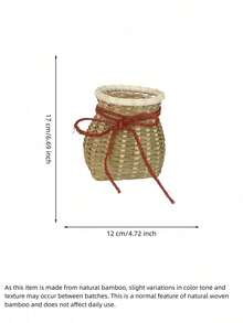 Haus Hana 1pc 10/12/15cm Handmade Bamboo Woven Fish Basket, Rustic Chinese Style Mini Storage Basket With Rope Tie, Lightweight Portable Basket For Hanfu Cosplay, Dance Performance, Tea Picking, Photo Prop, Home Decor & Gift - View 13
