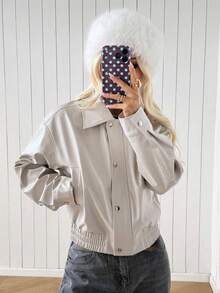 SHEIN EZwear 女款素色長袖單排扣休閒夾克 - 白色 - 查看 7