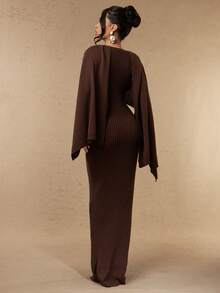Silquee Women's Elegant Brown Extra-Long Knit Shawl-Style Dress For Autumn And Winter.The Style Is Elegant And Versatile, Suitable For Both Casual And Formal - Camel - View 3