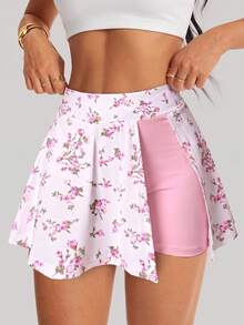 Easithlete Easithlete Elastic Comfortable High-Waist Design Sports Skirt, Detachable A-Line Ditsy Floral Hem, With Phone Pocket - Multicolor - View 4