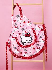HELLO KITTY AND FRIENDS | SHEIN 1件可愛設計廚房圍裙 烘焙圍裙 荷葉邊蝴蝶結裝飾 可愛圍裙 S與M兩種尺寸 親子圍裙 - 彩色 - 查看 4