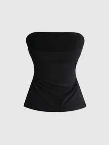 ROMWE Grunge Punk Atasan Tube Top Pas Badan Motif Leopard Subkultur Y2K dengan Desain Belahan di Bagian Bawah untuk Wanita - Hitam - View 5