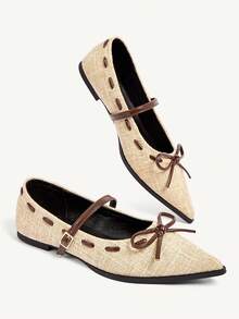 CUCCOO CHICEST Women Shoes New French Gray Bow Shoes Women Pointed Flat Commuting Shoes Fall Shoes - Light brown - View 4