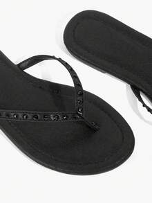 Grefit Black Riveted Flip-Flops, Bold And Avant-Garde, Suitable For Holiday Style, Spring Street Wear Or Relaxed Summer Guest Styling - Black hhhh - View 10