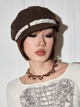 Kawaii 1 Cappello ottagonale retrò da donna con fiori e pois