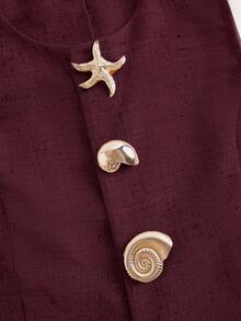 Ellevyn Seashell & Star Button Sleeveless Elegant Blouse,Red Top - Maroon - View 4