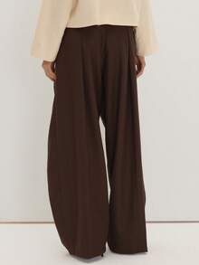 MUSEYN Brown Chocolate Woven Tailored Pleated Detail Suit Trousers Structured Polished Crisp Office Work Fall New Season Capsule Wardrobe - Coffee Brown - View 4