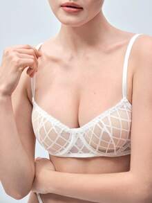 Softvol 2pcs Set Romantic Sheer Mesh Sexy Lingerie, Sexy Bralette With No Lining - White - View 8