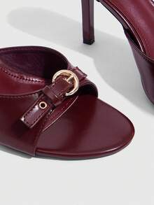 CUCCOO SZL 9CM 女款高跟鞋 PU 酒紅色 小貓跟 圓頭 扣飾 舒適百搭 日常通勤 度假 派對 女鞋 - 酒紅色.. - 查看 5