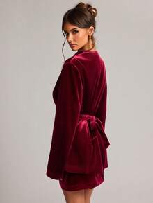 SHEIN BAE Women's Solid Color Long Sleeve Jacket And Mini Skirt Fashion Set - Burgundy - View 2