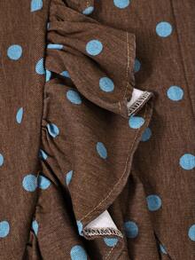 SHEIN PETITE Women's Polka Dot Print Drawstring Ruffle Hem Denim Skirt - Brown - View 4