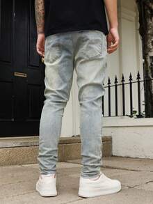 QuarKem Men's Casual Ripped Pocket Street Wear Denim Jeans - Light Wash - View 2
