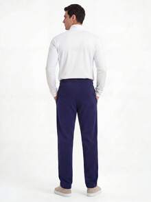 TekDrob Straight SweatPants With Drawstring Waistband And Slant Pockets - Navy Blue - View 6
