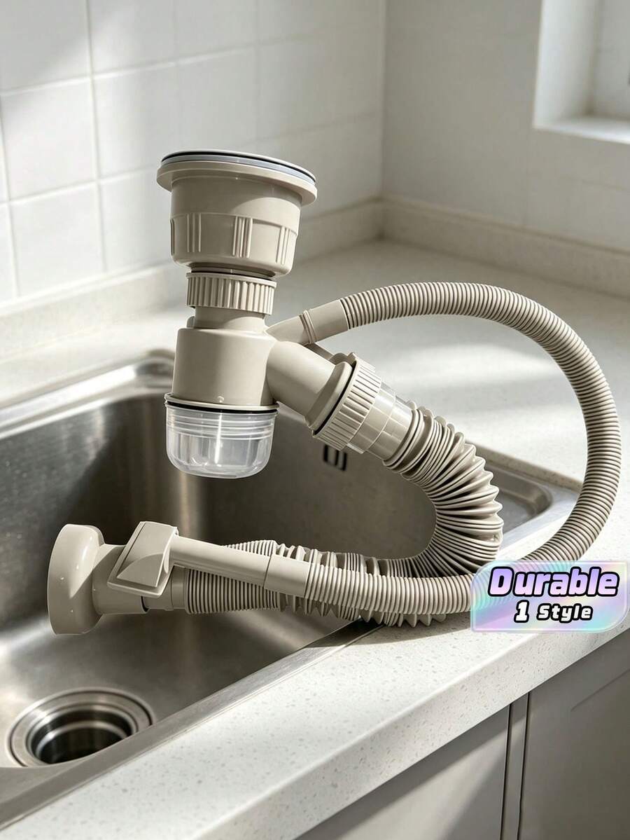 1 Set Perlengkapan Pipa Pembuangan Dapur PVC Slot Tunggal Universal, Selang Pembuangan Fleksibel yang Dapat Ditarik Lurus dengan Perangkap Air Anti Bau, Pipa Pembuangan Wastafel Dapur Dua Bak Anti Bocor, Mudah Dipasang - warna-warni - View 1