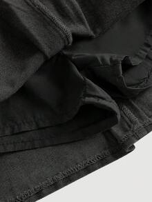 少女时尚休闲 Y2K 复古酷炫街头风返校季舒适怀旧蓝色牛仔百褶迷你裙，含打底裤，日常秋冬皆宜，适合锐舞节和街头穿着。 - 黑色 - 查看 5