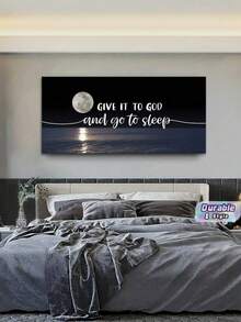 1 Pc Unframed Canvas Wall Art, Moon Ocean Night Scene Canvas Print With Quote "Give It To God And Go To Sleep", Modern Landscape Canvas Poster For Bedroom, Living Room Home Decoration - multicolor - View 1