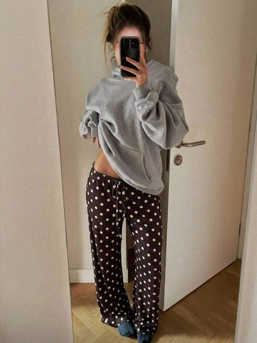 CovetEZ 女款波點休閒百搭日常穿著長褲 - 棕色 - 查看 1