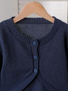 Tween Girl Navy Blue Casual Versatile Short Cardigan - Navy Blue - View 4