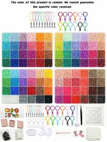24/48/72/96 Color Bean Set Box, 2.6mm Multi-Color Bean Filling Bag, DIY Hand-Made Bean Set, Including Lanyard, Key Chain, Square Nail Plate, Storage Box, Tweezers, Suitable For Birthday, Graduation, Valentine's Day, Halloween - one size fits all - View 2